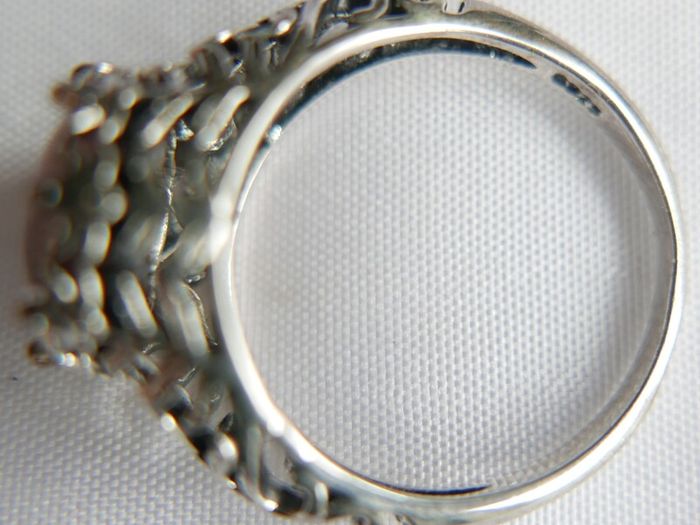 Vintage 925 sterling silver rose quartz & beryl ring 3,58g size P1/2