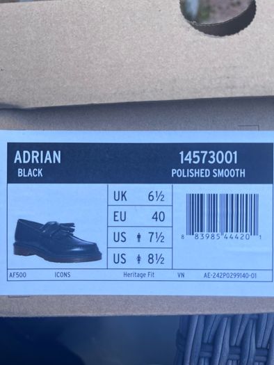 Adrian Dr Martin Polished Smooth Black Loafers UK 6.5