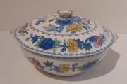 Fabulous Vintage Masons Ironstone Lidded Two Handled Round Shaped Tureen or Vegetable Dish in the Regency Pattern - Unusual Shaped Piece, Circa 1940