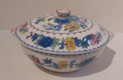 Fabulous Vintage Masons Ironstone Lidded Two Handled Round Shaped Tureen or Vegetable Dish in the Regency Pattern - Unusual Shaped Piece, Circa 1940