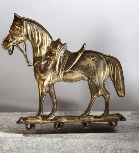 Vintage Solid Brass Horse Key Rack Wall Hanger Heavy