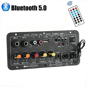220V 12V Digital Bluetooth Amplifier Board Subwoofer Dual Microphone Karaoke Amp Speaker Home Theater DIY Rechargeable Version