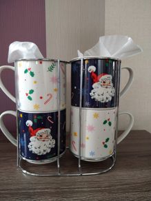 Retro Vintage Style Christmas Nesting Mugs