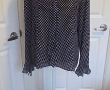 Orsay Navy Polka Dot Blouse Size 40 UK 12 Frill Sleeve Smart Casual Top