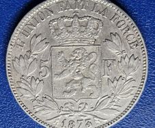 1873 Belgium 5 Francs - Leopold II  Silver coin