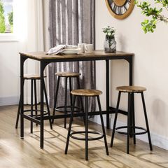 Five-Piece Industrial-Style Bar Table Set - Brown/Black