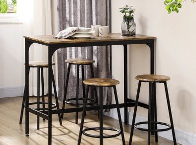 Five-Piece Industrial-Style Bar Table Set - Brown/Black