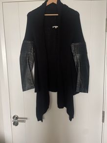 Maje Black Cardigan with Leather Sleeves size 2