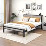 Metal King Size Bed Frame with Storage Wooden Headboard Image 8
