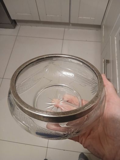 Vintage John Grinsell & Son's  cut glass bowl with silver plated rim