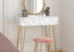 With Mirror and  Velvet Stool Makeup Cosmetic Vanity Table with 2 Drawers 3D Effect Bedroom