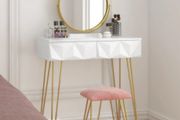 With Mirror and  Velvet Stool Makeup Cosmetic Vanity Table with 2 Drawers 3D Effect Bedroom