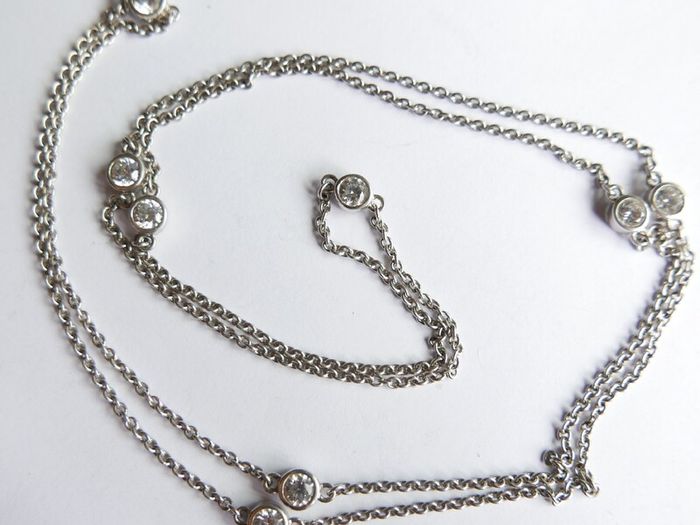 Vintage TI SENTO 925 Sterling Silver Long 30" silver station necklace with clear stones 9,1g                              es