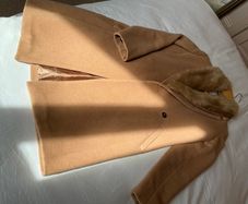 Stunning Monsoon London camel tan wool coat with faux fur collar Size 12