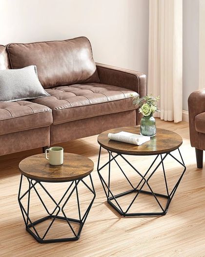 FREE P&P Coffee Tables, Set of 2 Side Tables, Robust Steel Frame, for Living Room, Bedroom, Rustic Brown and Black