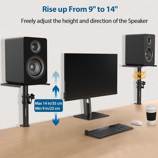 Vondynote Set of 2 Desktop Clamp Speaker Stands Height Adjustable