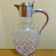 Vintage 1900 UK solid sterling silver glass wine jug