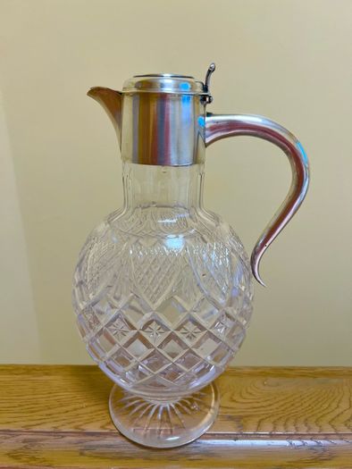 Vintage 1900 UK solid sterling silver glass wine jug