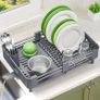 Dish Drainer Rack - Extendable Dish Rack, Stainless Steel Dish Drainer for Kitchen Counter, Draining Board Rack with Removable Cutlery Holder, Gray Image 5