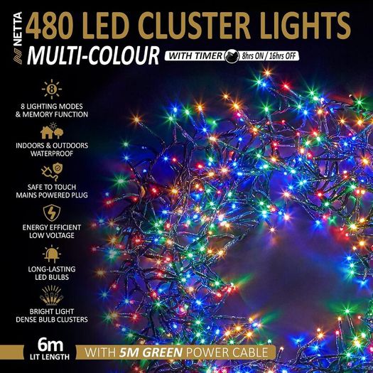 Christmas Tree Cluster Fairy Lights 480 LED 6m