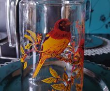 French Mid Century Modern Glass Jug Kitsch Birds Retro