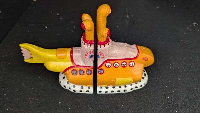 Cast iron Beatles Yellow Submarine themed bookends