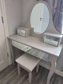Dressing Table with Mirror and stool Grey