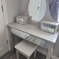 Dressing Table with Mirror and stool Grey