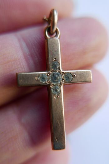 Antique Gold Plated  Cross Pendant Chain Necklace (antique chain clasp) length 17" - 4,7g