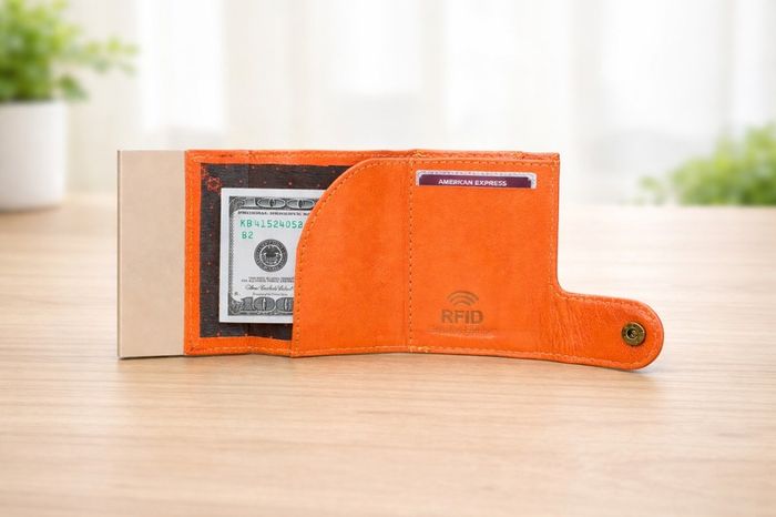 Genuine Leather Pop-Up Card Holder Wallet RFID Blocking Slim Credit Card Case