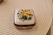 Vintage collectable porcelain cobalt blue trinket box hinged with gold trim