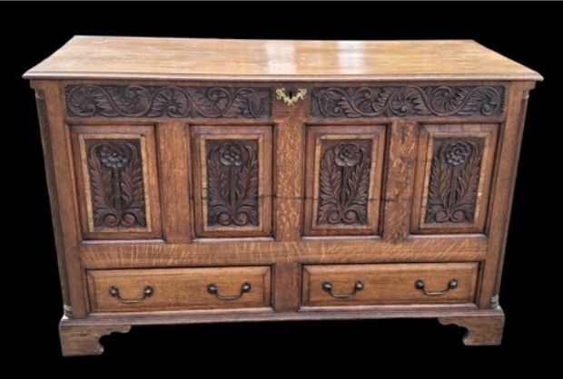 Jacobean Revival Carved Oak Coffer.