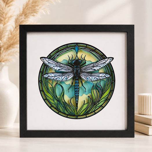 Handmade 3D Dragonfly Paper Art 27x27 cm