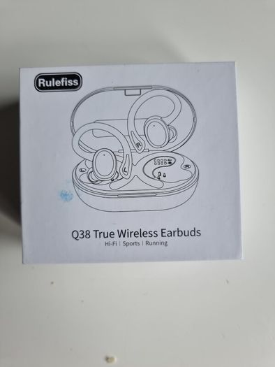 Rulefiss Q38 Bluetooth headphones wireless sport, 48 hours in-ear headphones Bluetooth 5.3, IP7 waterproof wireless headphones with microphone for HD calls, 13 mm driver, immersive deep bass earphones, LED display earphones
