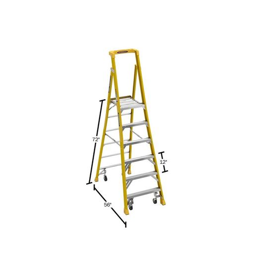 PD7306-4C Podium Fiberglass Ladder Werner With Casters 6ft