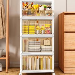Storage Boxes with Lids 28L4 Tier, Plastic Storage Box with Lid  Stackable Folding Storage Bins with Wheels, Storage Organizer for Bedroom Living Room Study Office