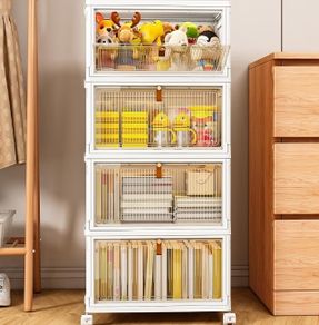 Storage Boxes with Lids 28L4 Tier, Plastic Storage Box with Lid  Stackable Folding Storage Bins with Wheels, Storage Organizer for Bedroom Living Room Study Office