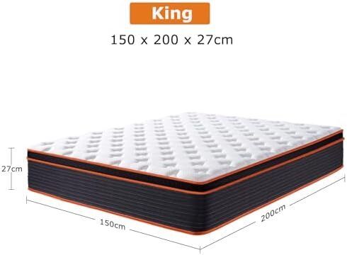5FT King Size Mattress 10.6 Inch, Hybrid Gel Memory Foam, Individually Pocket Sprungs Medium Firm 7 Zone Orthopedic Mattress Kingsize for Back Pain Relief, 100 Night Home Trial