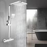 Shower System Thermostatic Set, Chrome Shower Riser Rail with Adjustable Rainfall Shower, Scalding Protection Bath Tap, Anti-Kink Bath Hose (Square, Chrome) Image 5