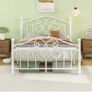 4ft6 Double Bed Frame with Headboard and Footboard Metal Bed Frame Double Mattress Foundation No Box Spring Needed/Easy Assembly/Bedstead Base/White Image 8