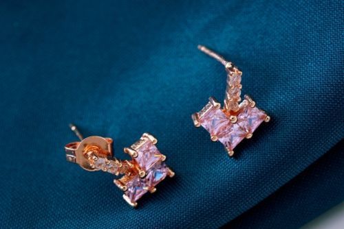 Rose Gold Plated Pink CZ Drop Earrings