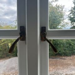 Seven Jim Lawrence Window Latches, Antiqued Brass , NEW