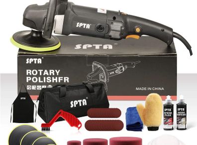 Buffer Polisher, SPTA 7 Inch 180mm Rotary Car Polishing Machine & Polishing Pads Set for Auto Buffing and Polishing