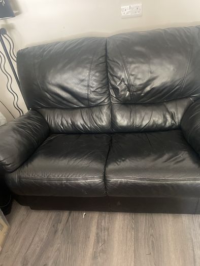 Black Leather 2 Seater Sofa