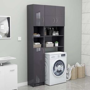 Bathroom Cabinet High Gloss Grey 32x25.5x190 cm Chipboard