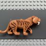 lego animal Cat, Large (Saber-Toothed Tiger) with Light Yellow Eyes, Long Teeth and Reddish Brown Stripes Pattern Image 2