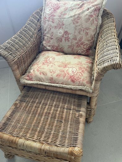 Wicker Armchair with Slide-Out Ottoman