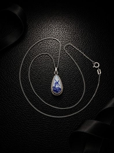 Vinage 835 Silver Delft Ceramic Necklace