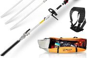 BU-KO 52cc Long Reach Petrol Hedge Trimmer and 3x 75cm Extension Pole w/Toolbag for Convenient Storage, Precision Trimming for Tall Hedges &amp; Bushes, Easy to Use, High Performance, Durable Steel Blade