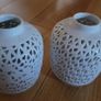 White Open Latticework Design China Vases x2 Image 2